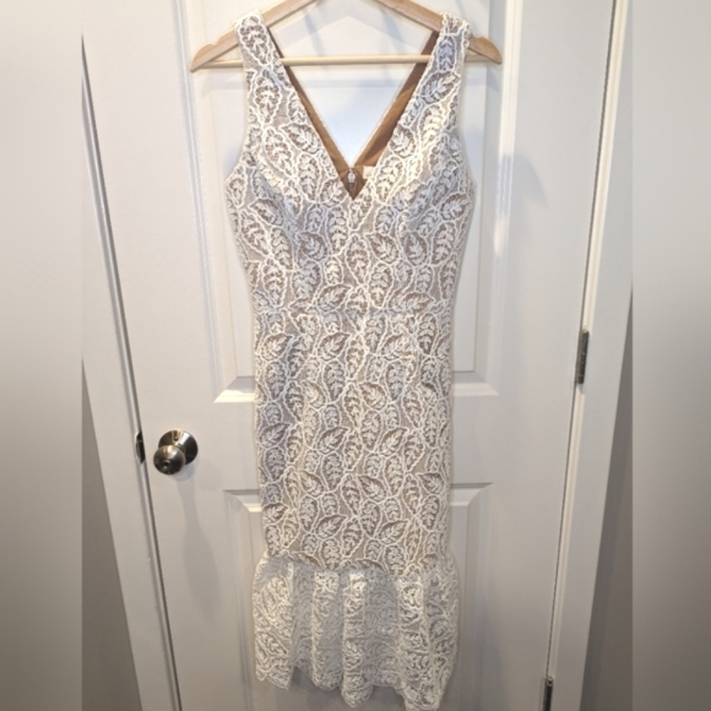 Dress the Population White Lace Midi Dress Bridal Size Small